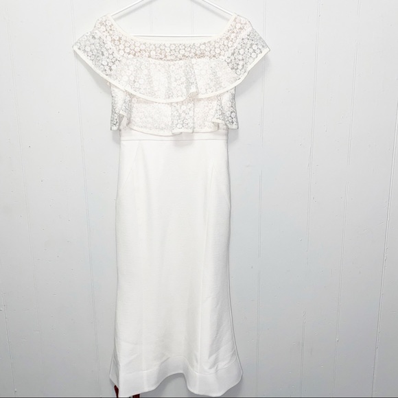 Rebecca Vallance Dresses & Skirts - Rebecca Vallance White Ruffle Midi Flounce Dress